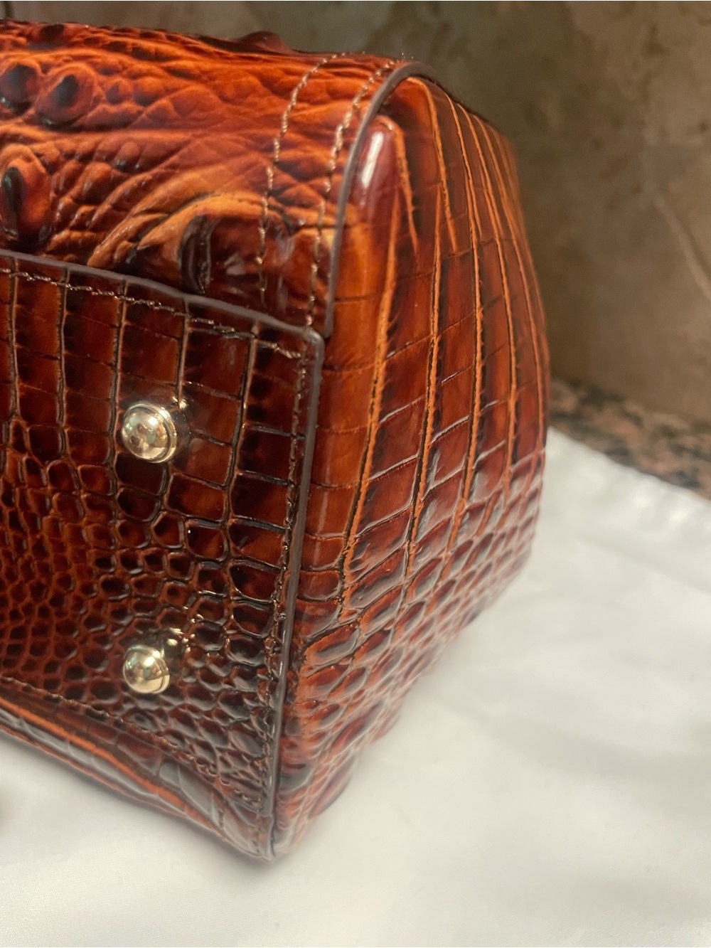Brahmin Chestnut Croc-Embossed Leather Satchel with Wallet-Pristine - Picture 6 of 10